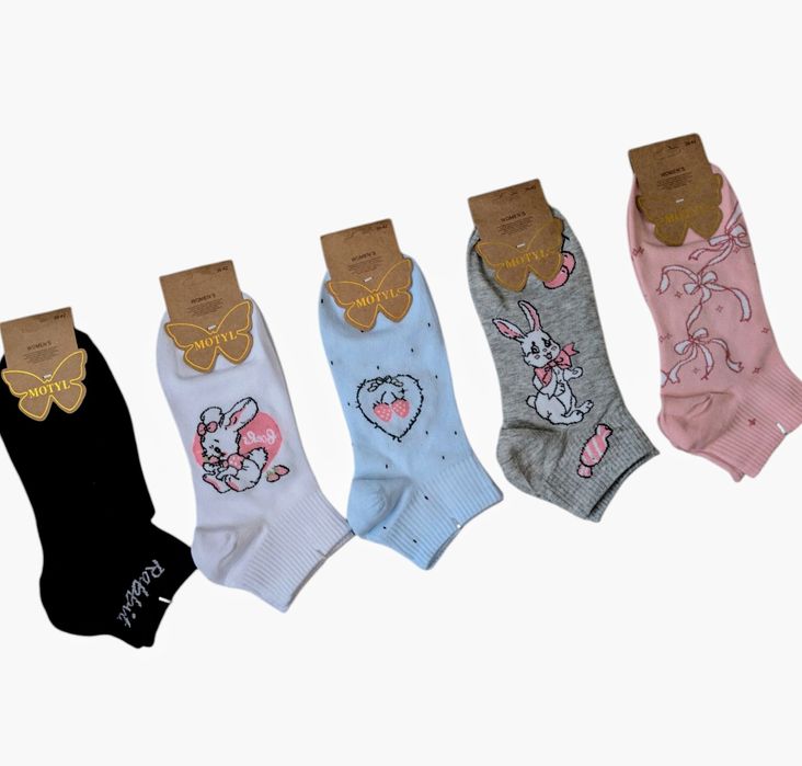 Paka 5 par skarpetki damskie młodzieżowe króliczki 39-42 Motyl