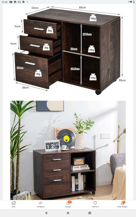 Komoda kontenerek na kółkach do salonu, sypialni lub biura