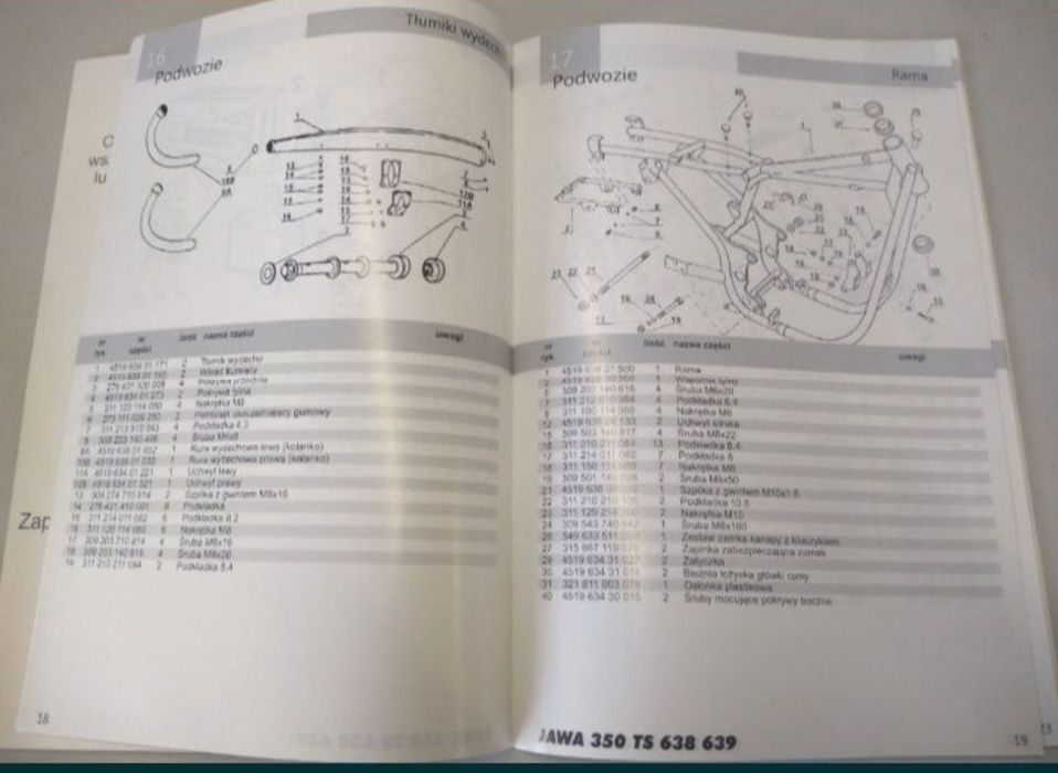 Książka katalog części jawa 350 TS 638. 639