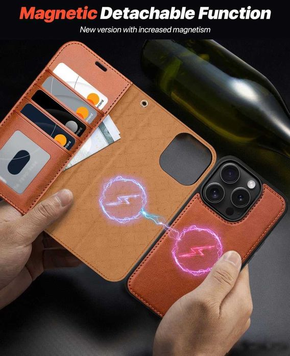 OCASE skórzane etui iPhone 16 Pro Max portfel jasny brązowy 2w1+ pasek