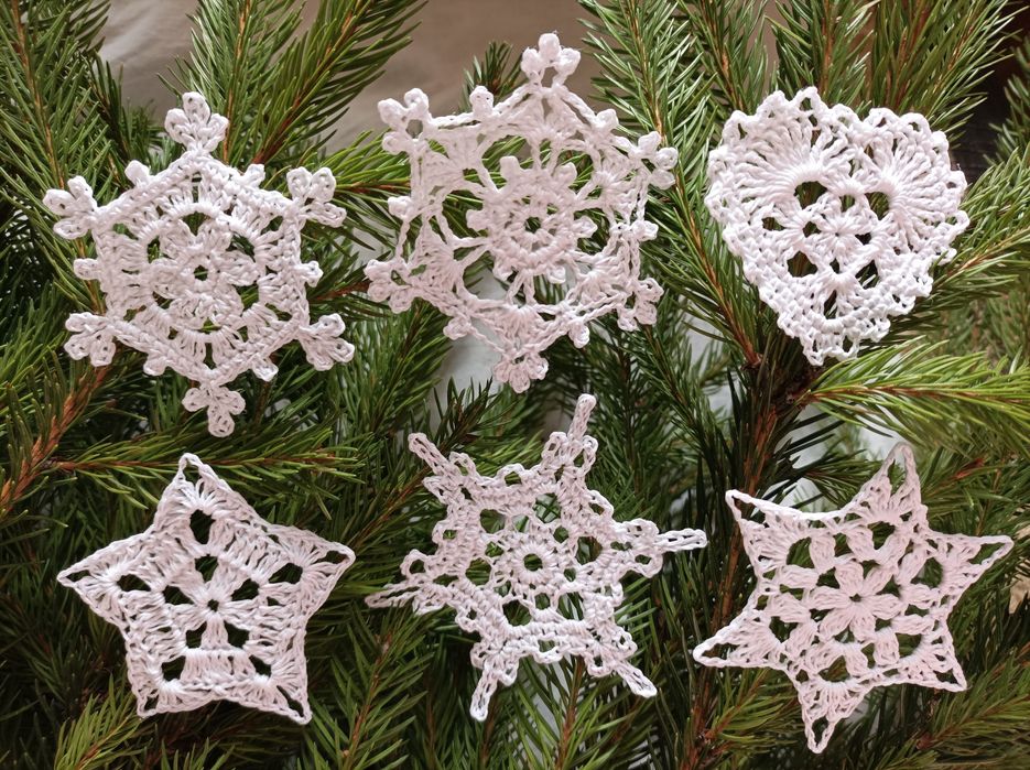 Szydełkowe gwiazdki śnieżynki 6 sztuk komplet