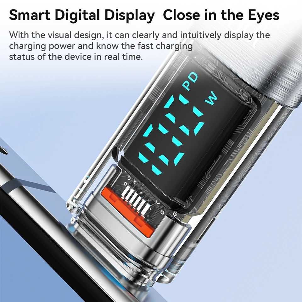 100W кабель с дисплеем С-C, USB-C для быстрой зарядки 1-2 метра