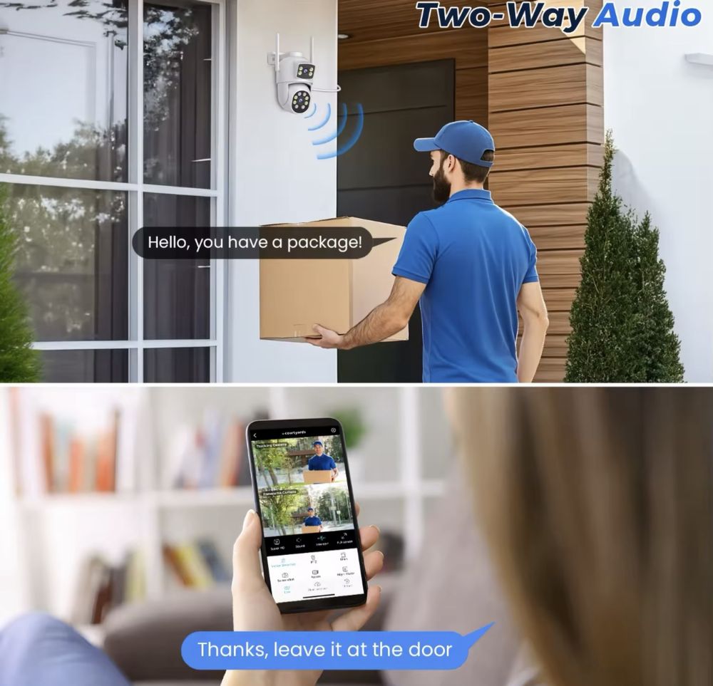 Podwójna kamera zewnętrzna obrotowa WiFi 10MP do monitoringu alarm