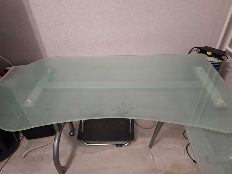 Biurko komputerowe szklane składane Aluminium 120x60 - 240x60