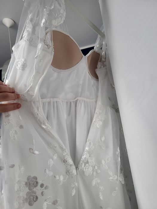 Suknia biała ślubna na przebranie wieczór panienski Boho w kwiaty