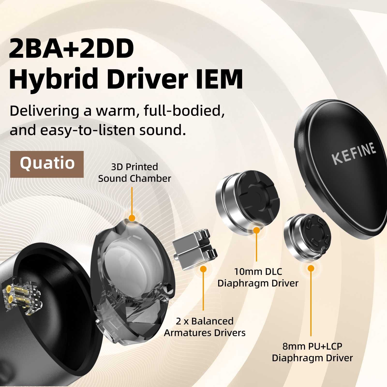 ⇒ KEFINE Quatio  - гибридные 4-х драйверные IEM наушники (2DD+2BA)