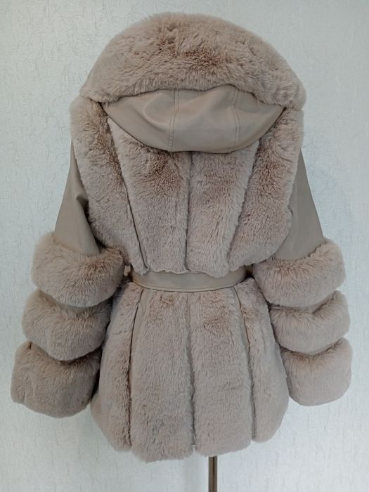 Куртка-шубка еко-шкіра, хутро, бежева