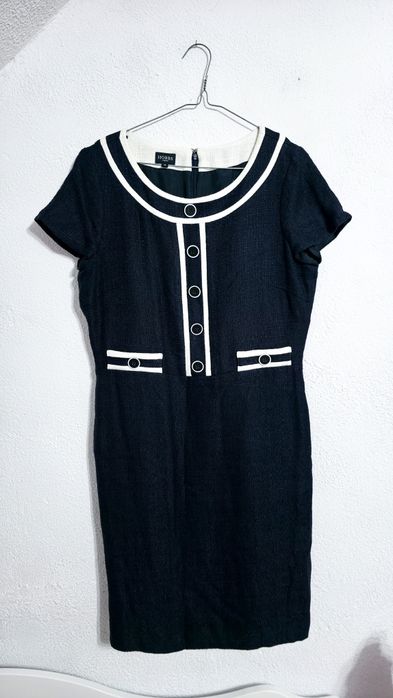 Granatowa lniana sukienka elegancka sukienka na lato na wesele do biur