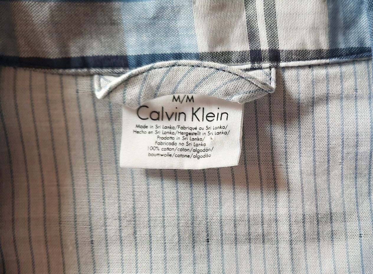 Piżama Calvin Klein krata niebieski, szary, biały