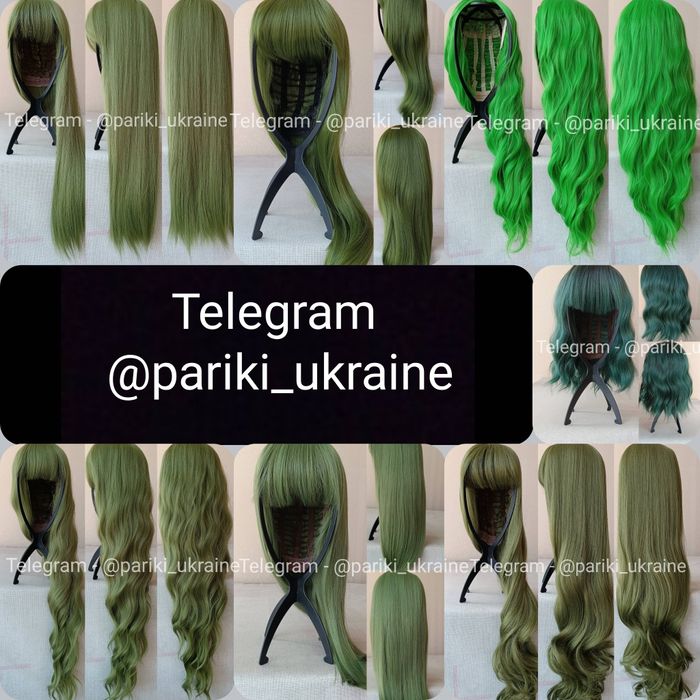 Довга зелена перука. Нова. Термостійка. Хвиляста. З чолкою . Парик
