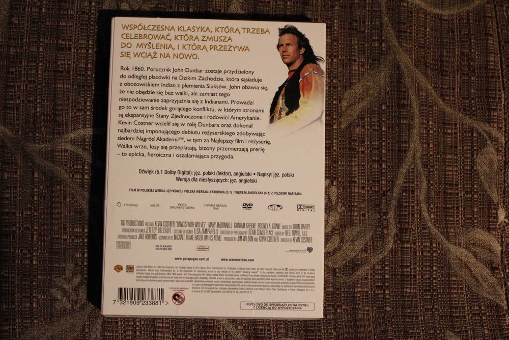 Tańczący z wilkami - film na DVD - lektor PL, 16x9,  jak nowy - OKAZJA