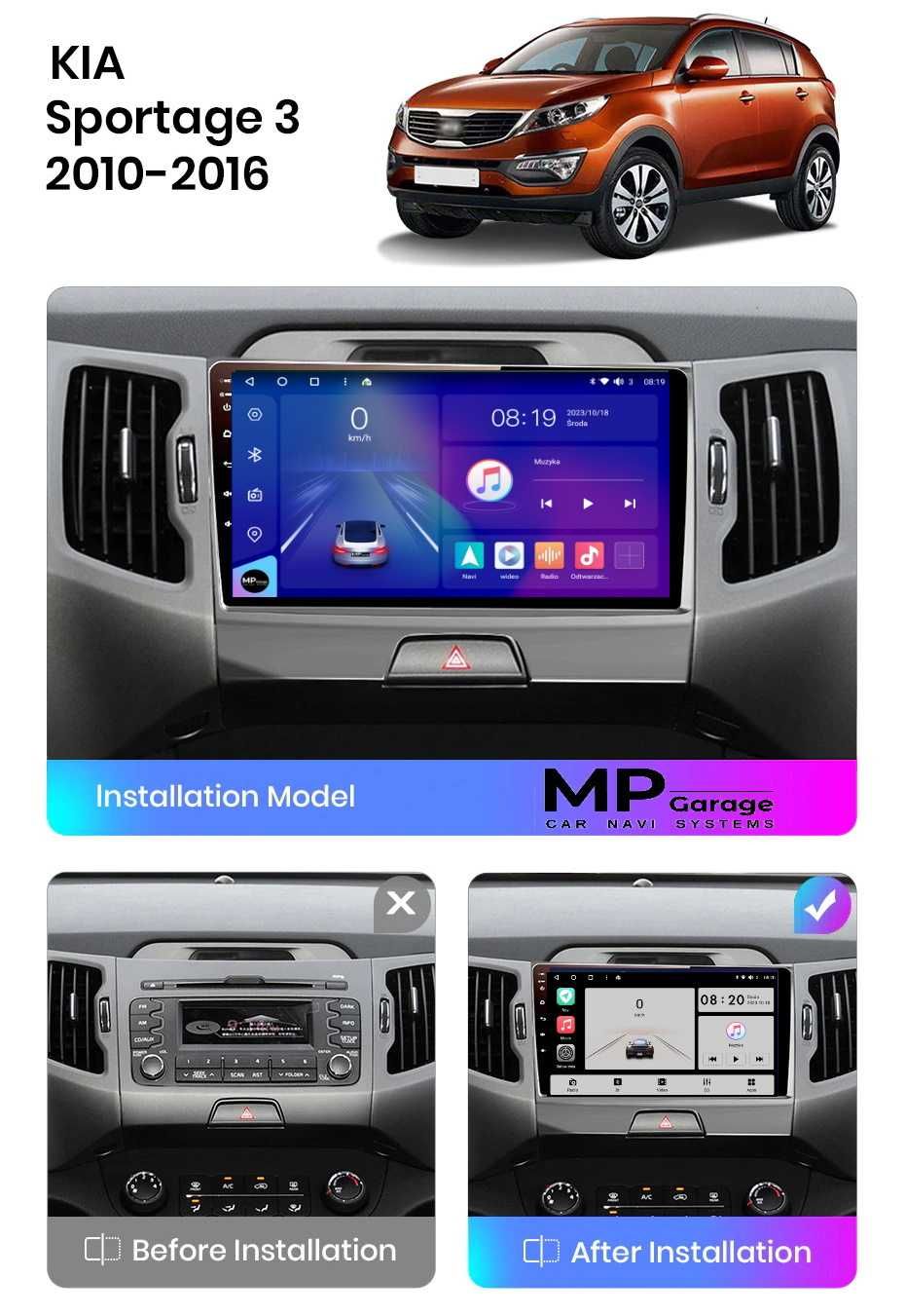 KIA SPORTAGE 3 Nawigacja Android 11  DSP LTE Qled CarPlay Montaż