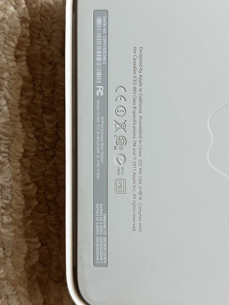 Apple AirPort Extreme A1408 | Дводіапазонний Wi-Fi роутер