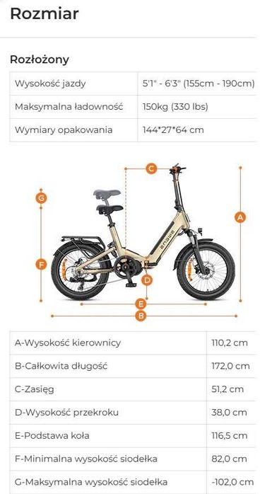 Rower Elektryczny Składany Engwe L20 3.0 Pro Czarny