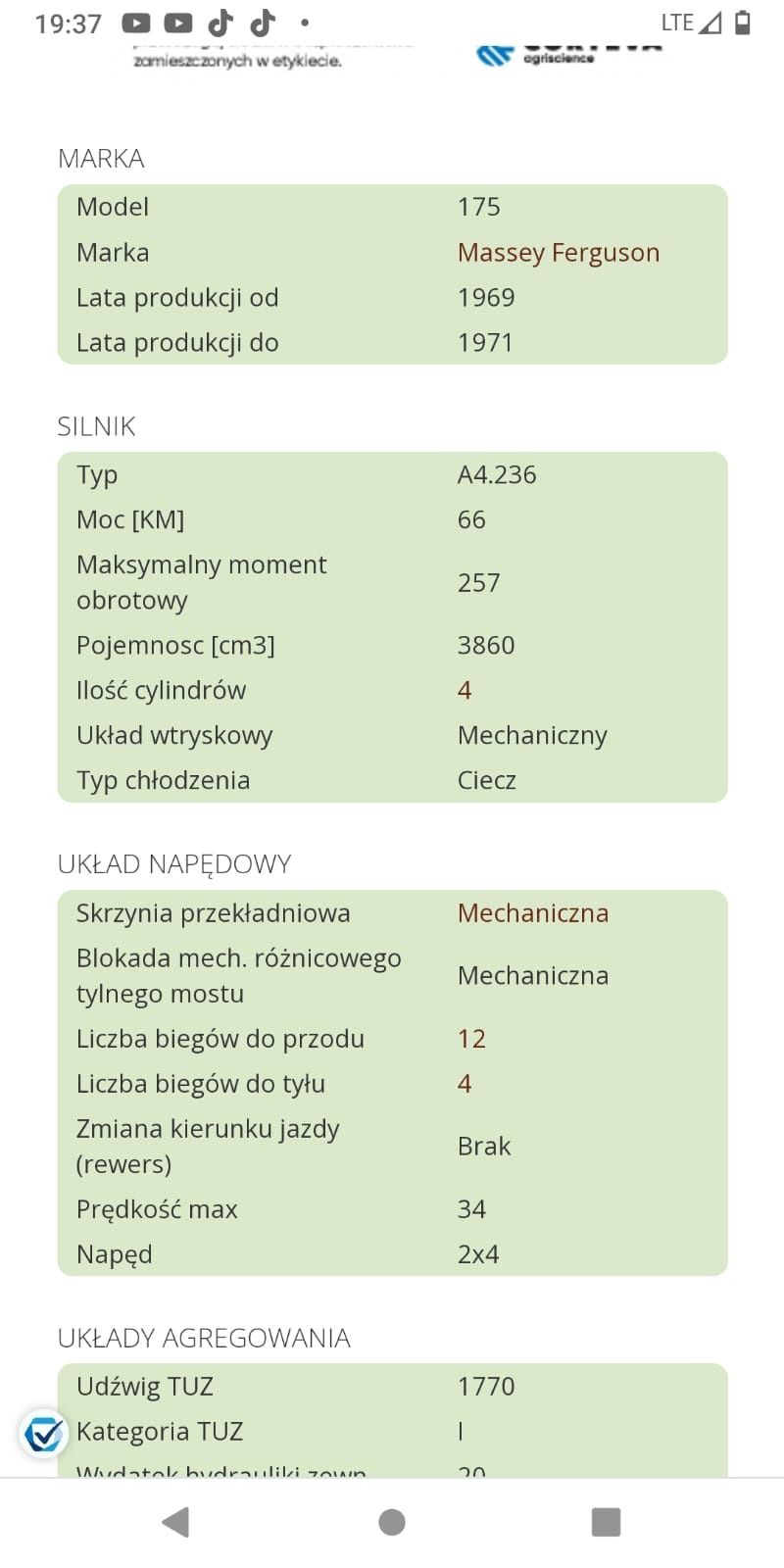 Massey Ferguson 175s 66 KM zarejestrowany