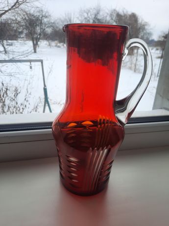 Советский кувшин ваза молочник вазочка из толстого цветного стекла