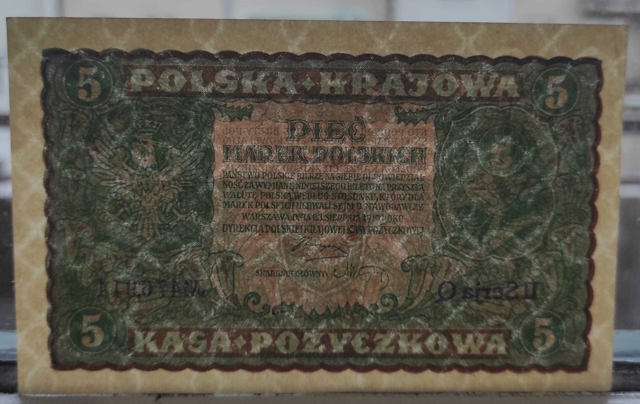 5 marek polskich 1919 Kościuszko II Seria Q Nr476.914 super stan