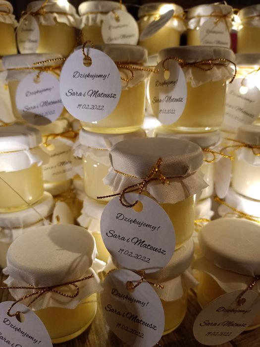 Podziękowania dla gości słoiczki z miodem miód z logo mini miodki 40ml