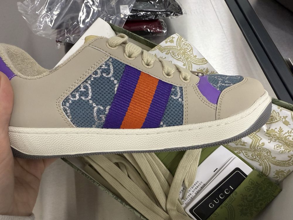 Кросівки gucci на 24.5 см сині рожеві беж