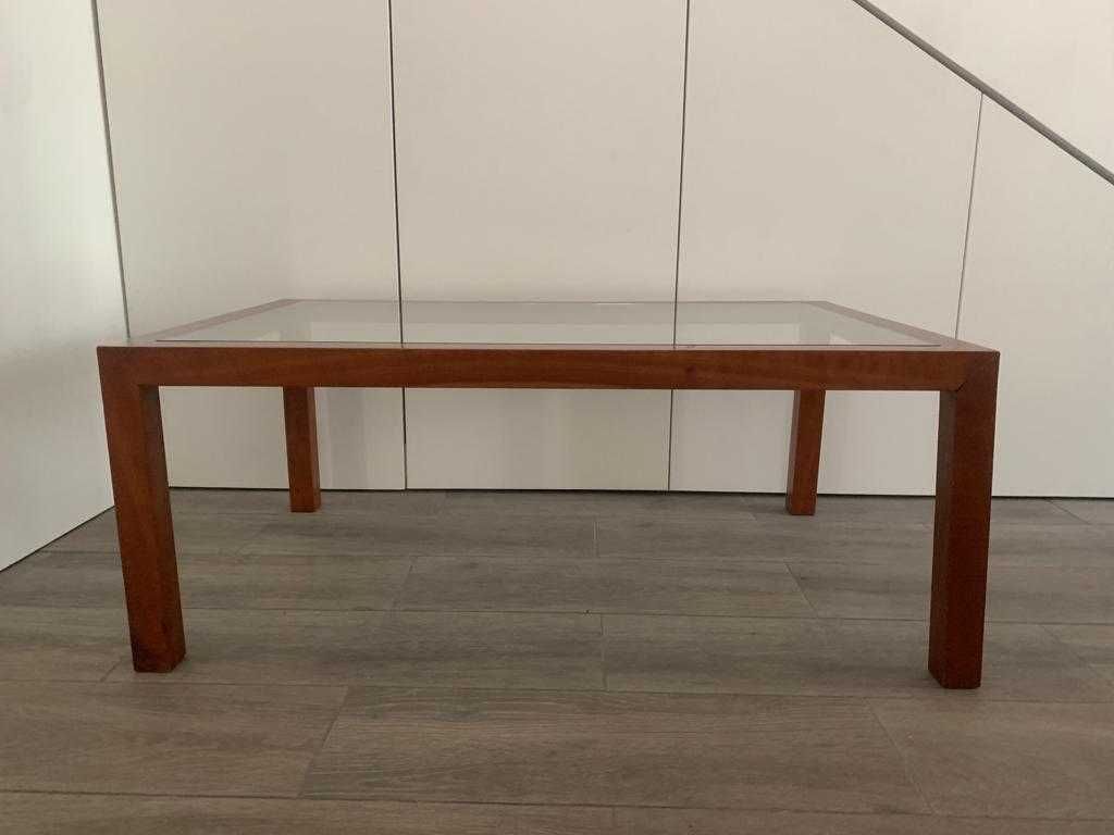 mesa de sala em cerejeira, tampo de vidro