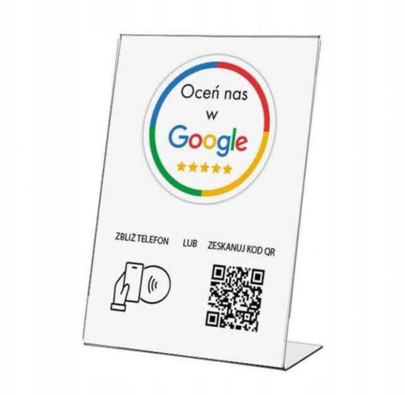 Stojak NFC do wystawiania opinii Google plexi A4