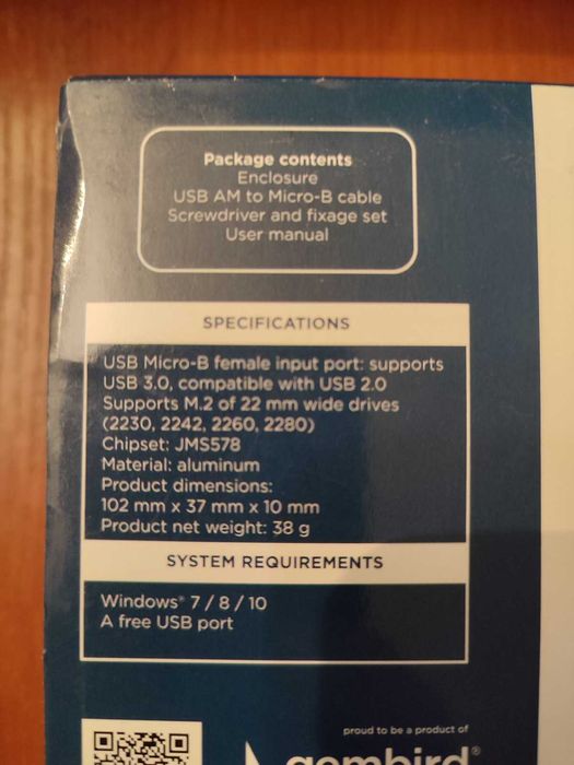 карман для SSD Gembird M.2 (NGFF) 2.5"/M.2 USB 3.0 Чорний