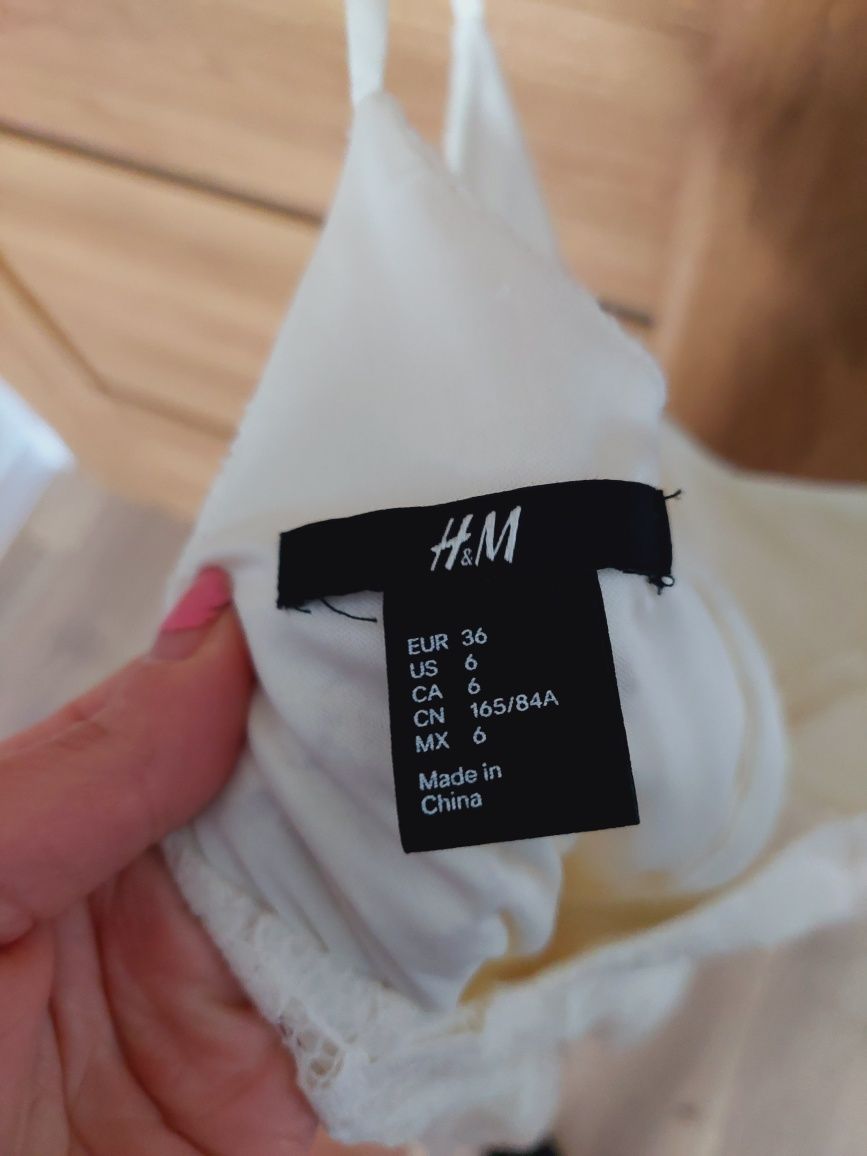 Kremowa sukienka koronkowa na ramiączkach h&m 36