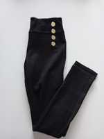 Spodnie legginsy Czarne bawełniane złote guziki S damskie