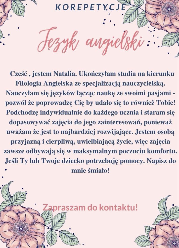 Korepetycję Język Angielski Online Stacjonarnie Dojazd