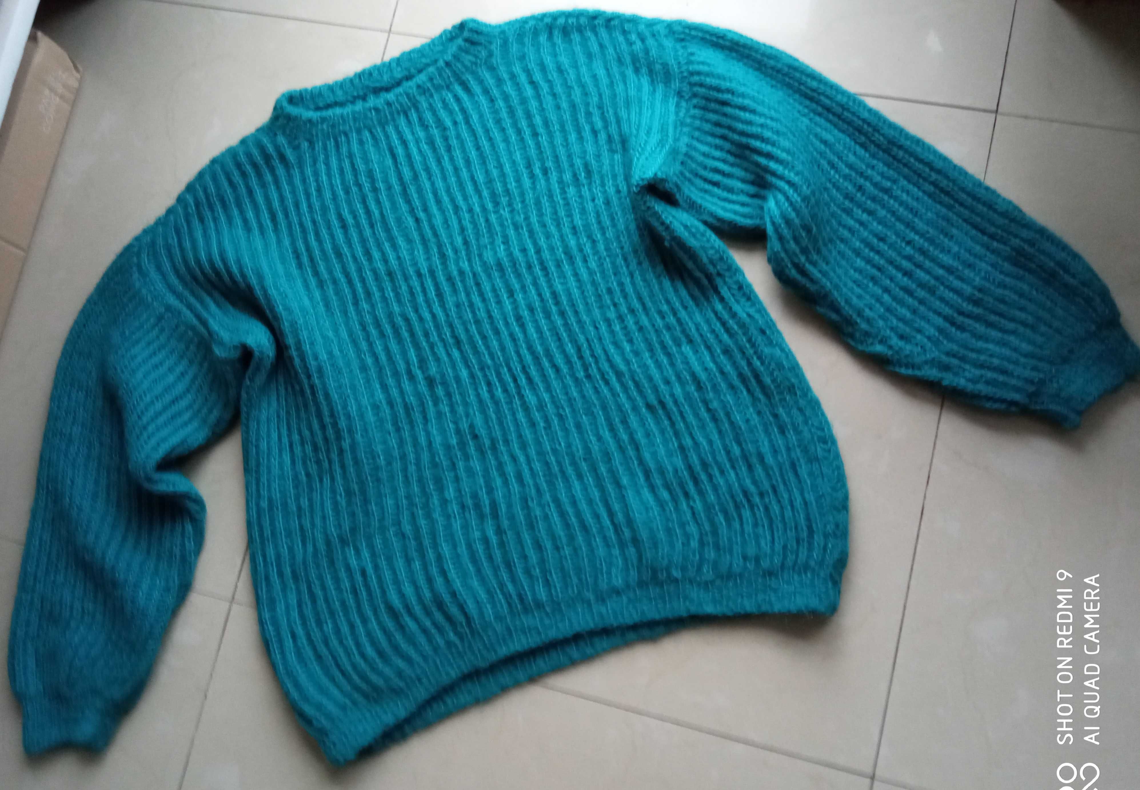 Sweter 50 ręcznie robiony handmade rękodzieło morski moher 120cm pachy