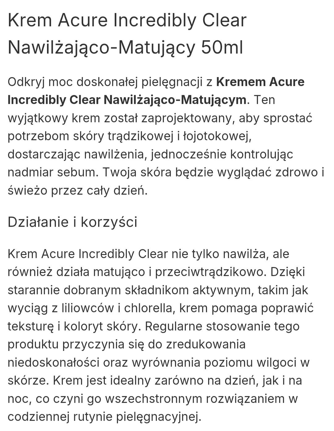 Krem nawilżający matujący Acure Incredibly Clear Mattifying Moisturize