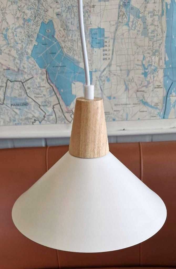 Lampa wisząca Led Retro Lampa biała z drewnem 2 SZTUKI