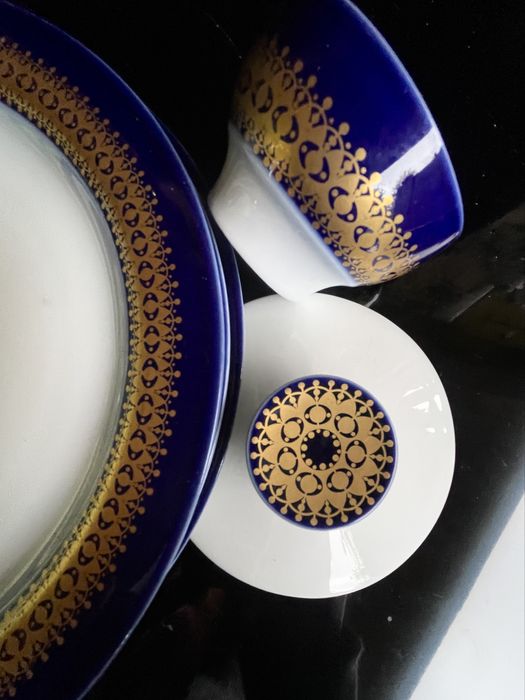 THOMAS ROSENTHAL stara porcelana złoto kobalt 3 duże talerze