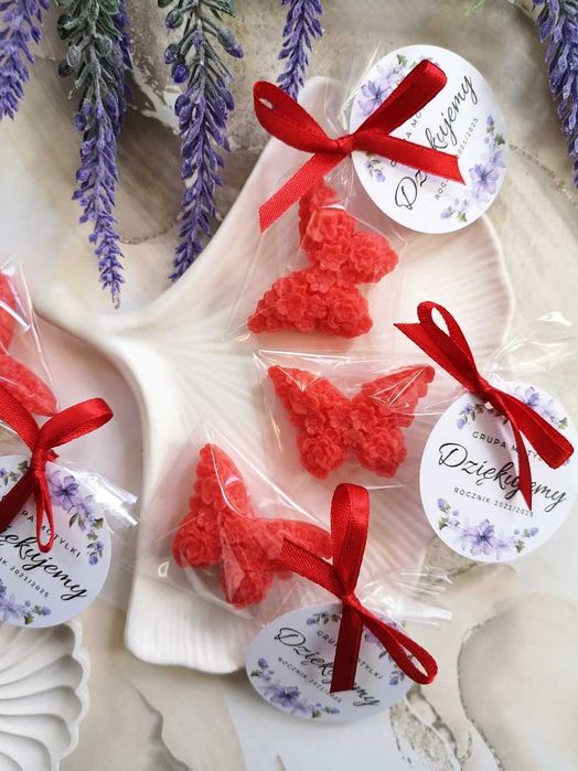 45szt Mydełko Motyl Podziękowania dla gości Chrzest Roczek Komunia