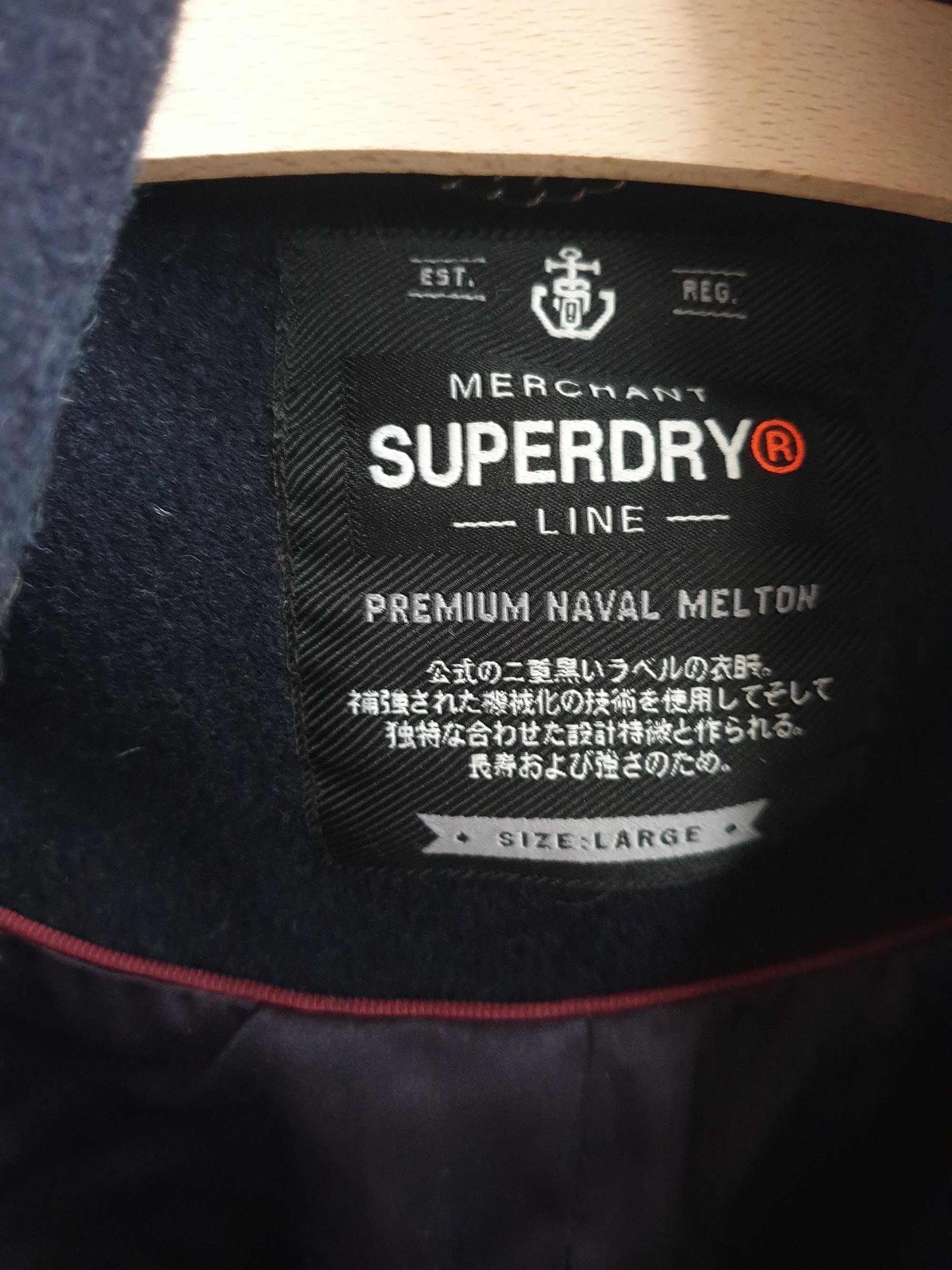 Granatowa kurtka krótki płaszcz wełniany dwurzędowy męski M L Superdry