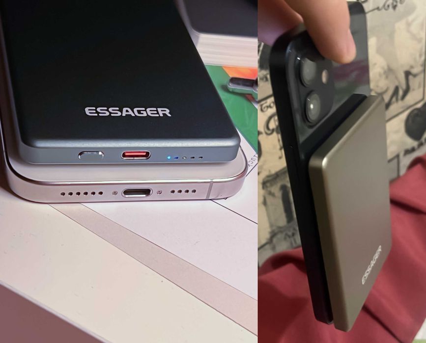 Павербанк тонкий, бездротова зарядка Essager Magnetic 20W 5000mAh