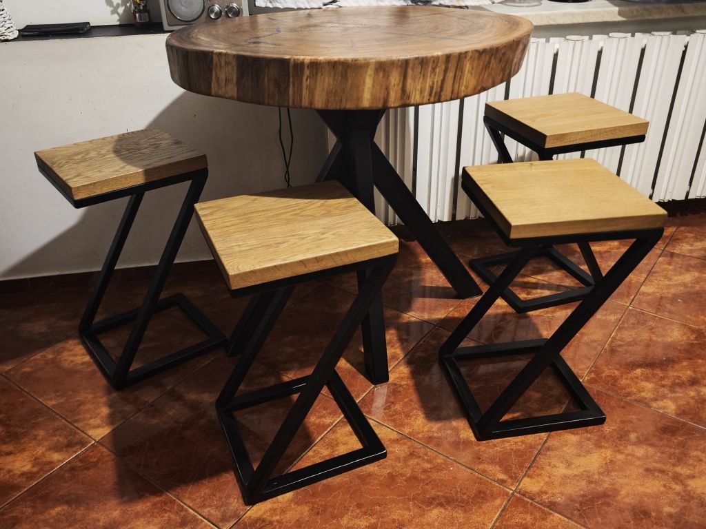 Hokery ZET LOFT komplet 4szt Dąb