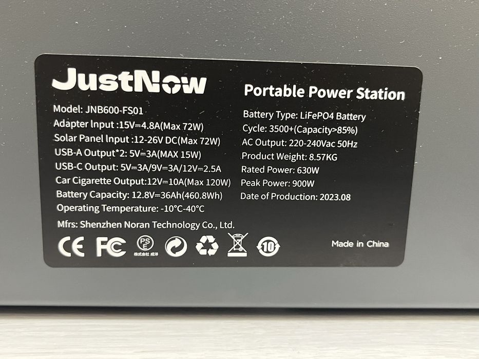 Портативна зарядна станція JustNow JNB600-FS01 630W 460Wh