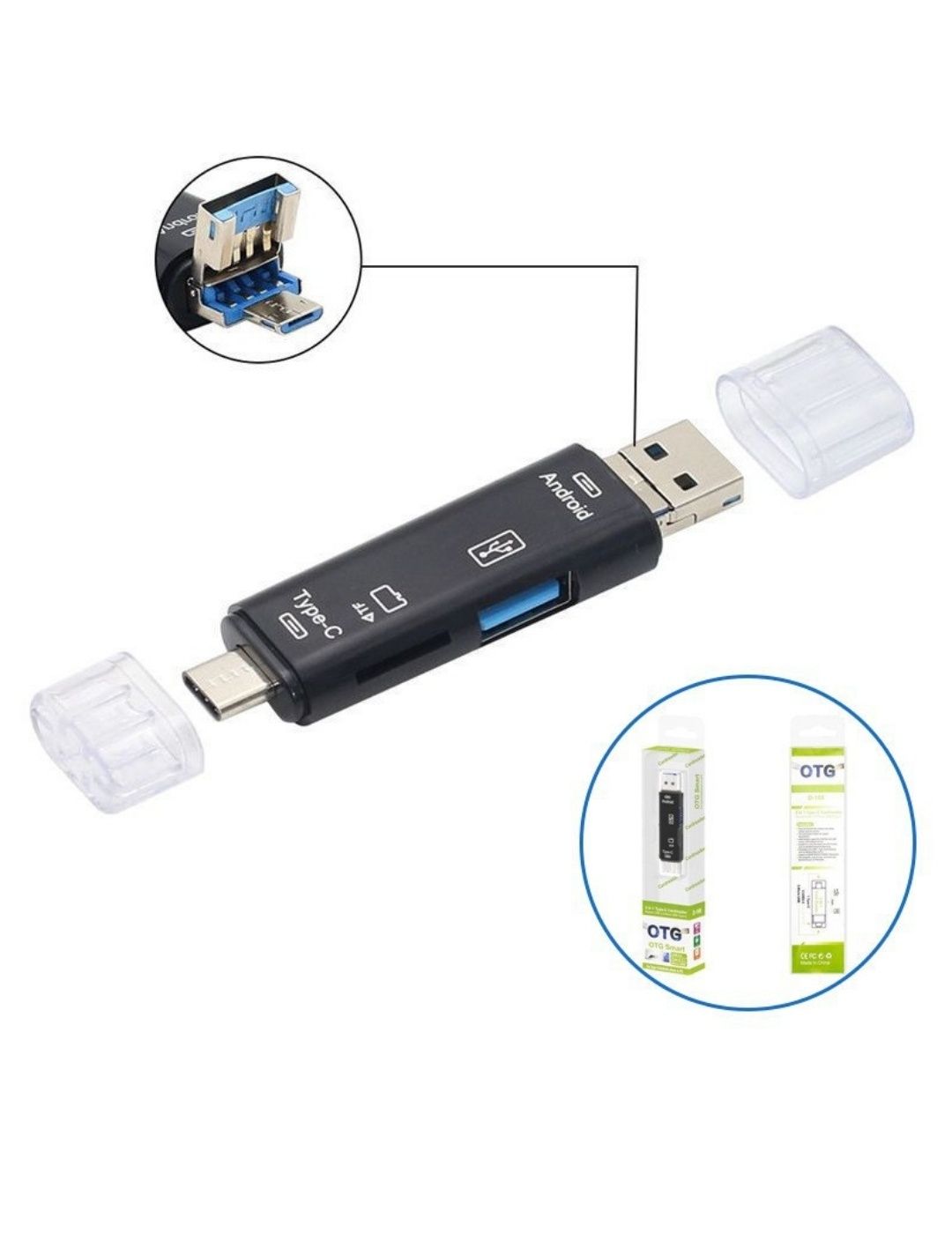 Багатофункціональний адаптер кардрідер 5в1 Type-C Android USB 2.0