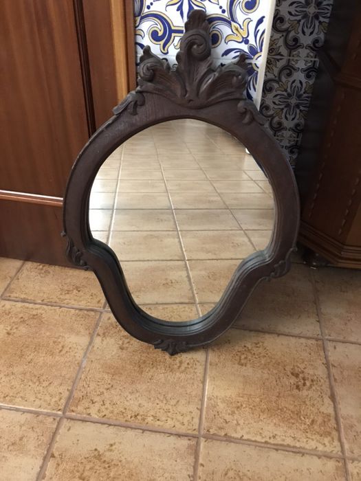 Espelho antigo madeira decoração vintage talhado biselado