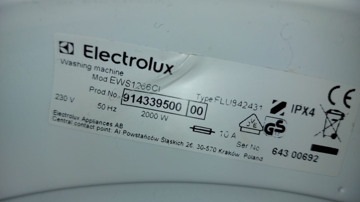 Czesci Elektrolux 6 kg 1200 obrotów