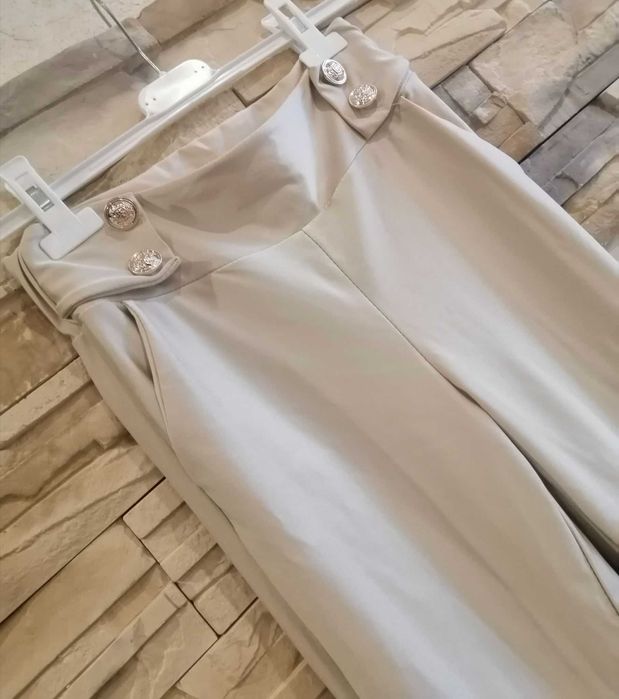 komplet bluzka spodnie szerokie wonder look beżowy xs s m