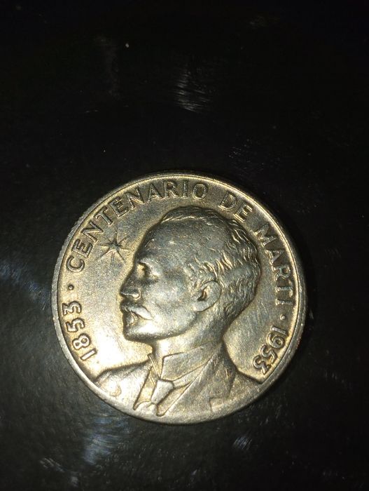 Moeda de Prata 25 Centavos 1953 de Cuba em Prata 900