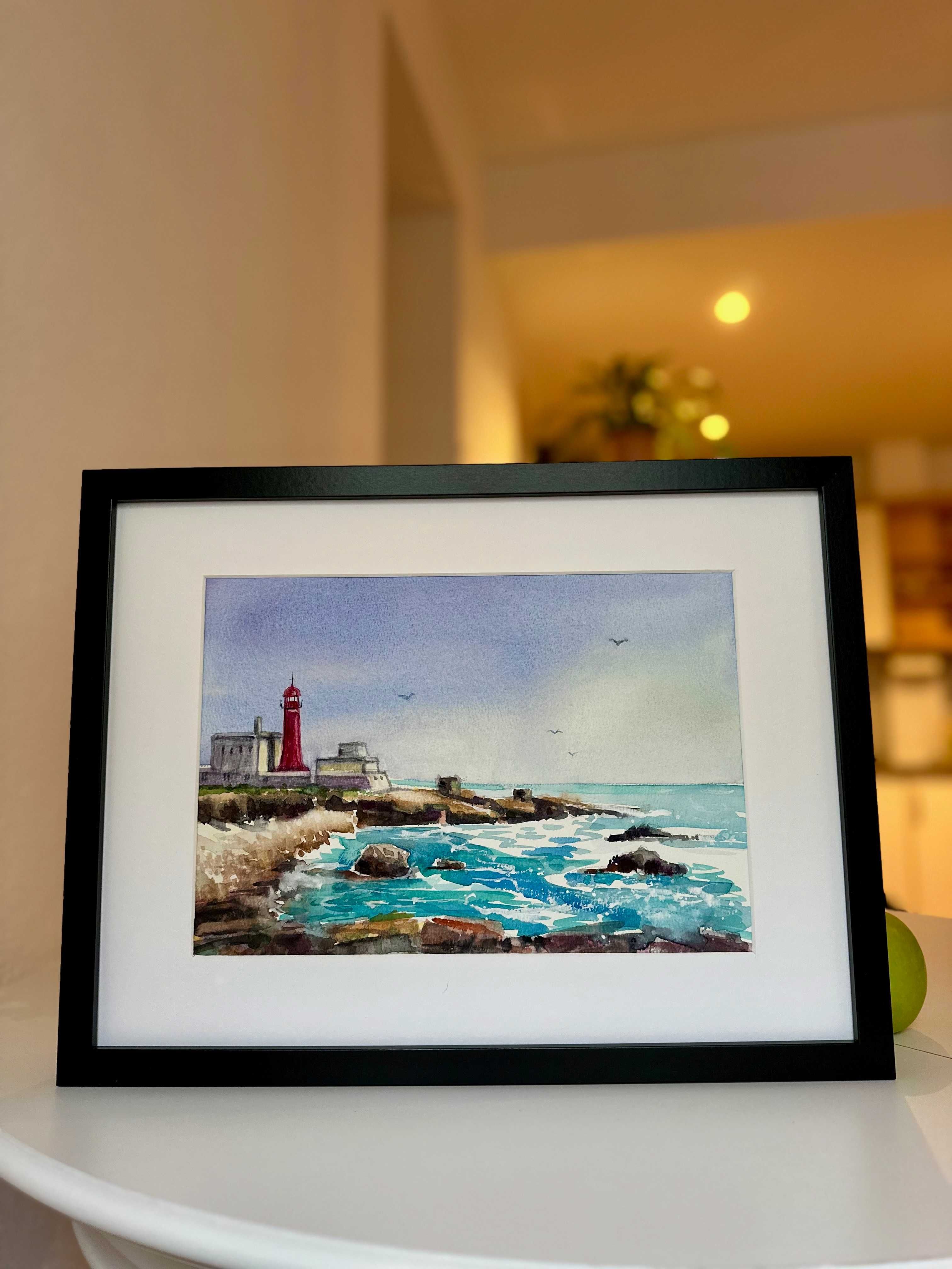 Pintura Quadro com moldura Farol/ framed original painting, Lighthouse