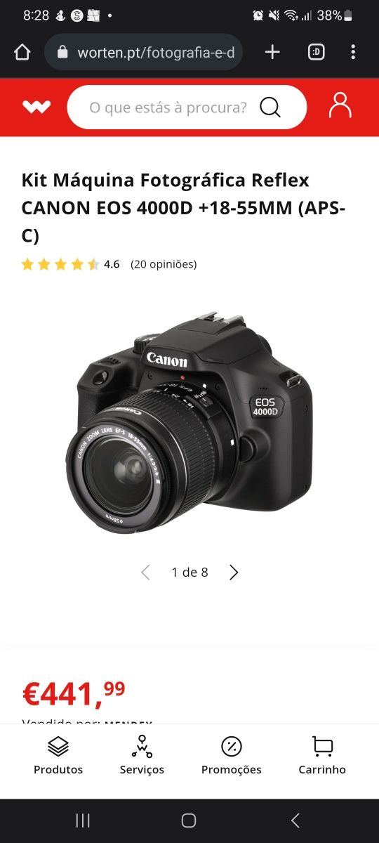 Canon 4000d kit 75-300 como nova