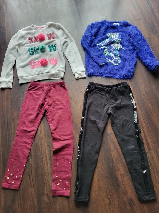 Zestaw ubrań sweterki legginsy 134