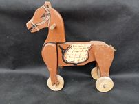 Stary drewniany konik zabawka Antyk Vintage
