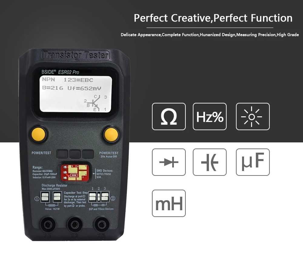 Тестер электронных компонентов BSIDE ESR02 Pro, ESR-meter рус. инстр.