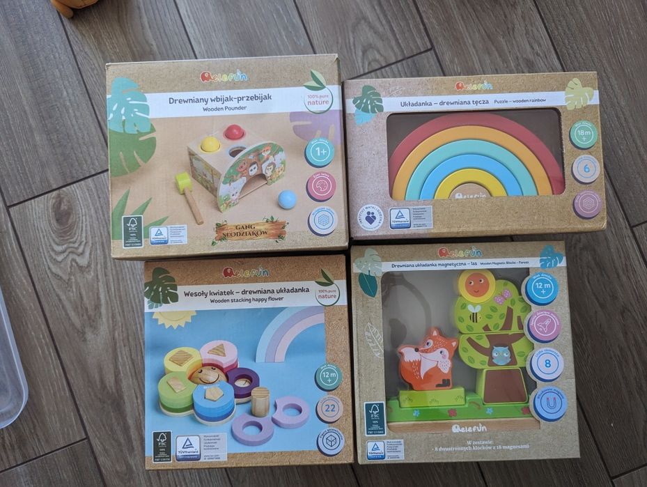 Drewniane zabawki tęcza wbijak magnetyczna ukladanka i kształty