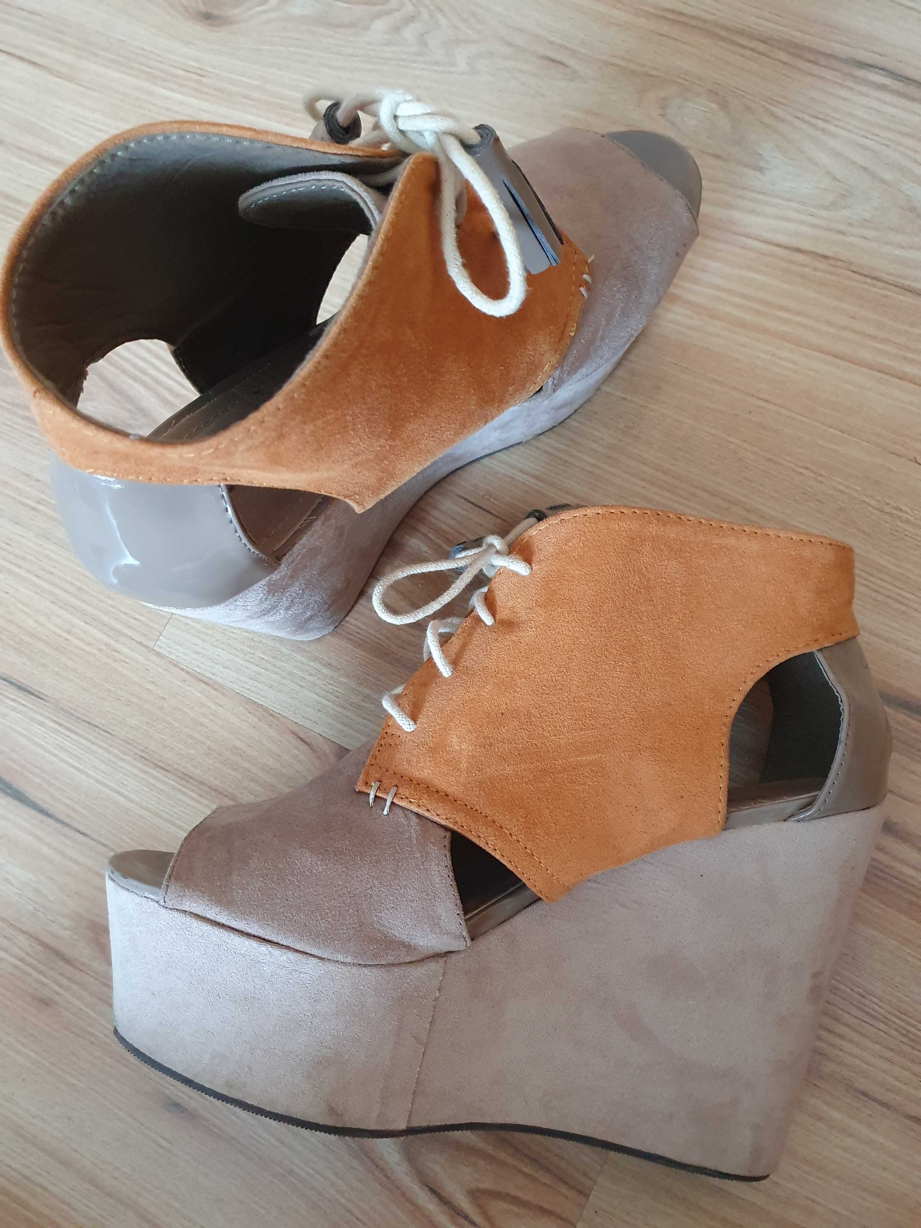 Beżowo-pomarańczowe buty na platformie, H&M, 39